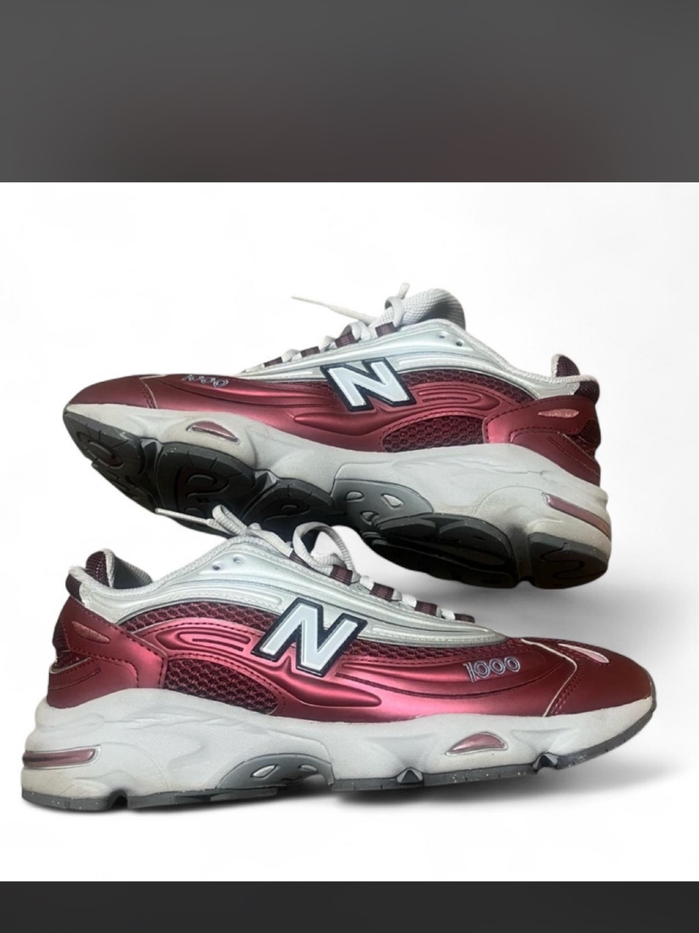 New Balance Metallic Burgundy & White 1000 Sneakers